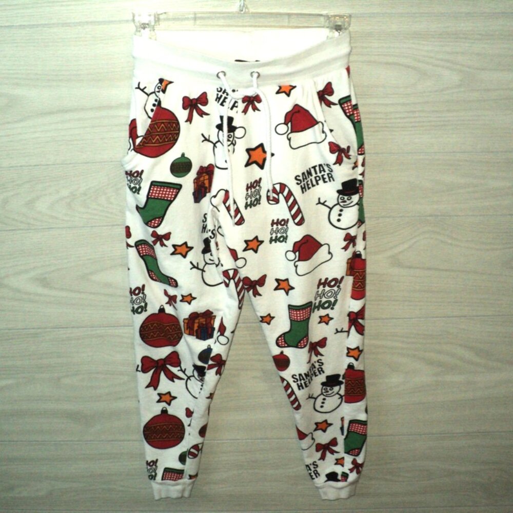 Christmas Pajama Bottoms On Fire Brand Kid's Size L (12) Holiday Santa's Helper